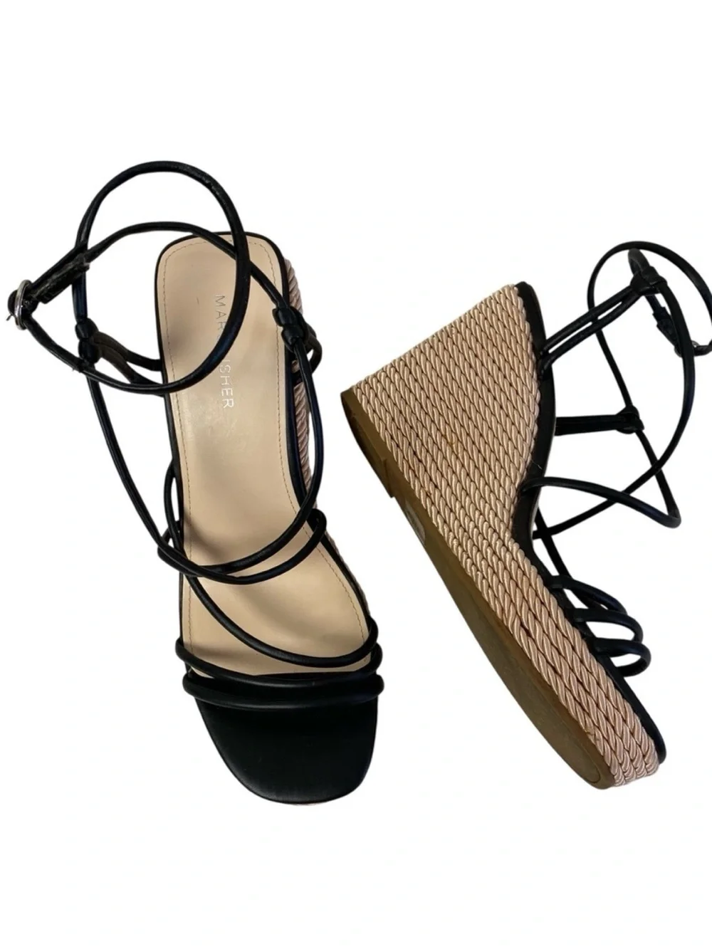 Marc Fisher Zarah wrap Ankle Strap Wedge Platform Sandals Woven Black size 7